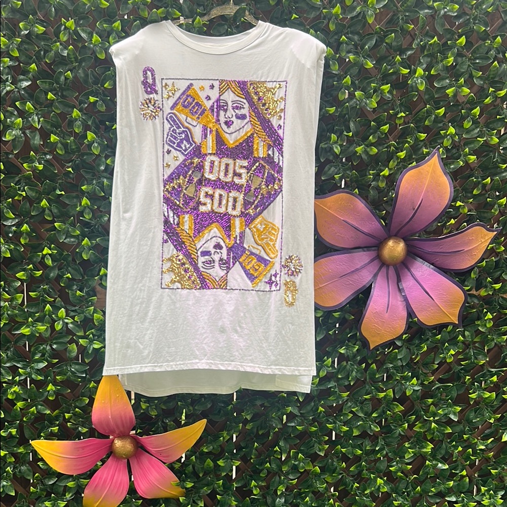QUEEN OF SPARKLES White and Purple Gameday Dress